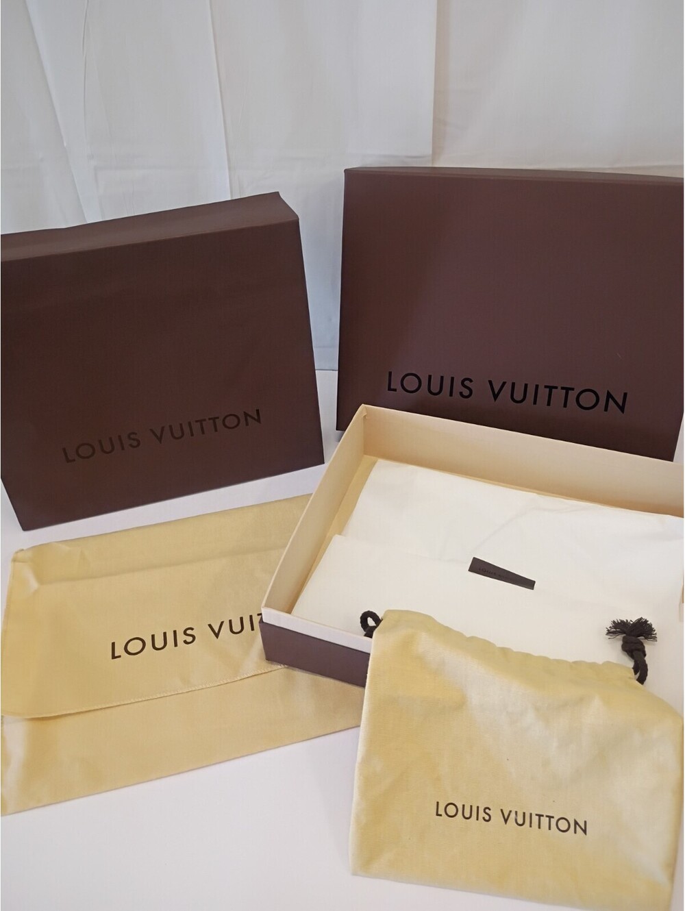 LOUIS VUITTON Brown Gift Set ~Storage Box ~ EMPTY 12 x 9.5 x 4” Dust Bags, Paper